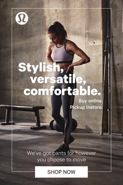 A performance-focused ad featuring a woman in an industrial gym setting, highlighting versatility through clear, benefit-driven text overlays.